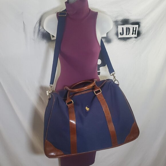 Polo Ralph Lauren Bag Navy Blue Canvas with strap- shipping incl - Picture 1 of 16